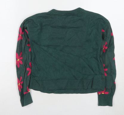 Gap Kids Girls Green Floral Pullover Jumper M Cotton