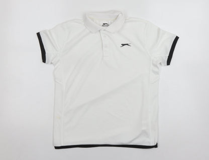 Additional front view of Slazenger boys’ white polo shirt, age 11-12, logo accent