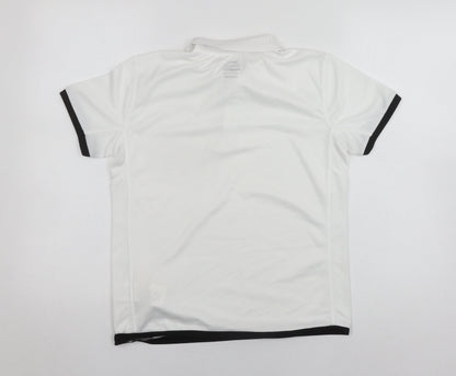 Back view of Slazenger boys’ white polo shirt, age 11-12, logo accent