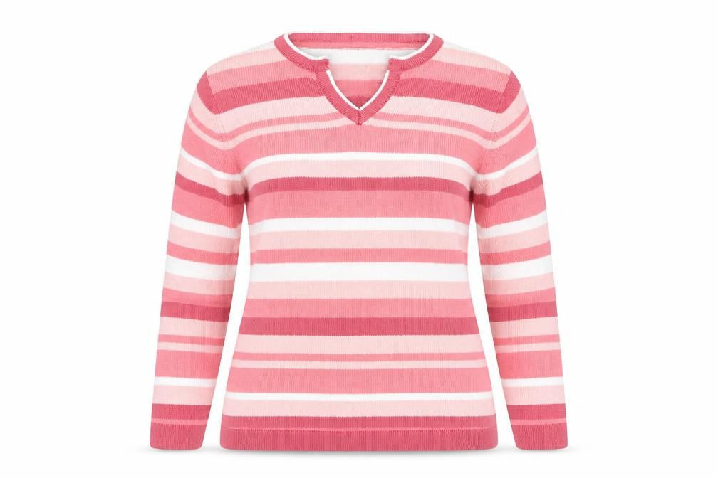 Isle Women's Pink Striped V-Neck Pullover Jumper Size 10