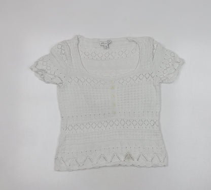 Warehouse Women's White Knit Henley Jumper Size 10