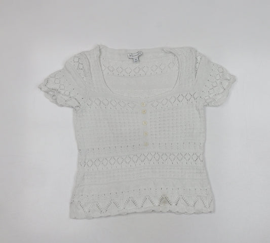 Warehouse Women's White Knit Henley Jumper Size 10