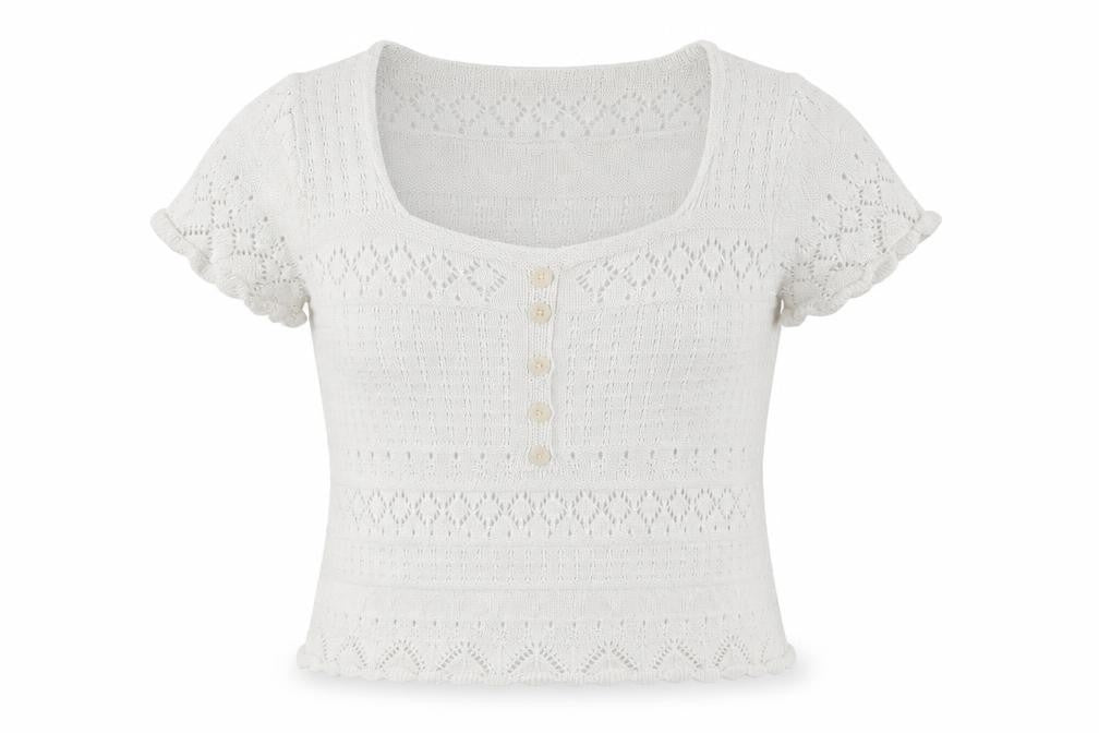 Warehouse Women's White Knit Henley Jumper Size 10