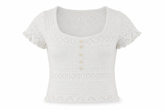 Warehouse Women's White Knit Henley Jumper Size 10