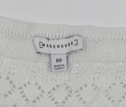 Warehouse Women's White Knit Henley Jumper Size 10