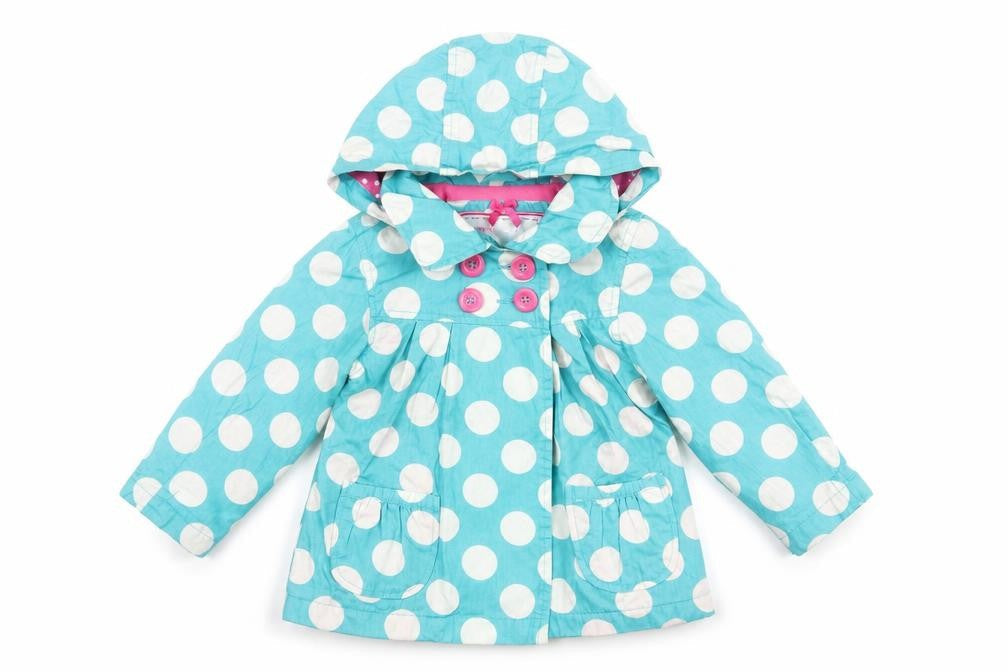Mothercare Girls Blue Polka Dot Hooded Rain Coat 12-18 Months