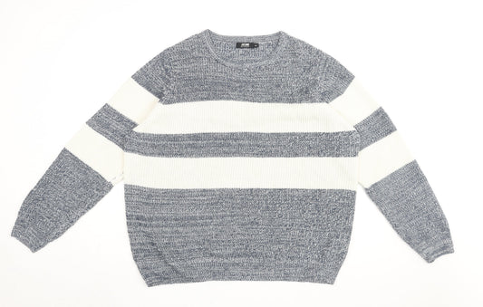 Jacamo Men Blue Striped Chunky-Knit Pullover 2XL