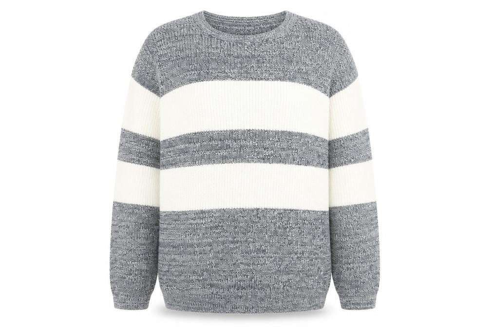 Jacamo Men Blue Striped Chunky-Knit Pullover 2XL