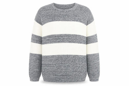 Jacamo Men Blue Striped Chunky-Knit Pullover 2XL
