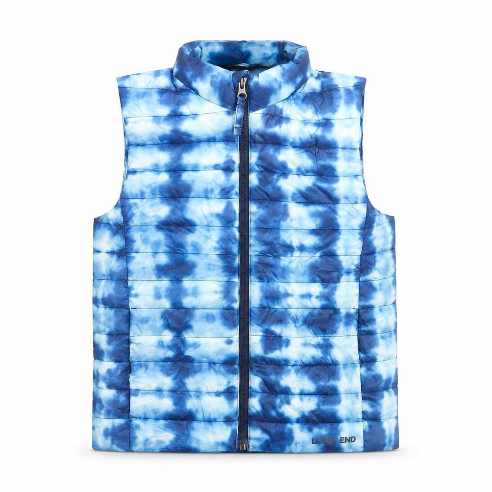 Lands' End Boys Blue Tie Dye Sleeveless Puffer Jacket - Size 8