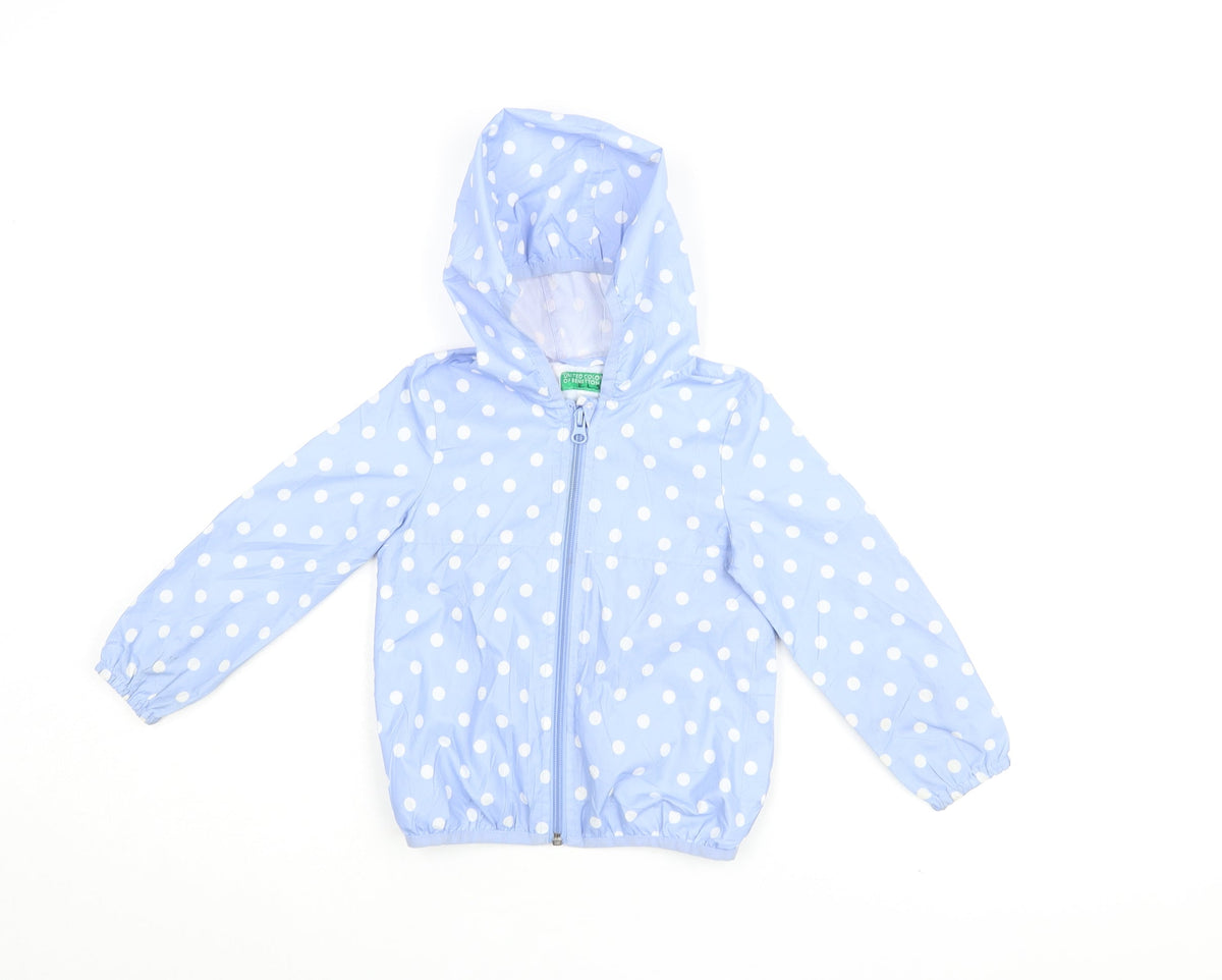 Additional front view of Benetton girls’ blue polka dot windbreaker jacket 3-4 years