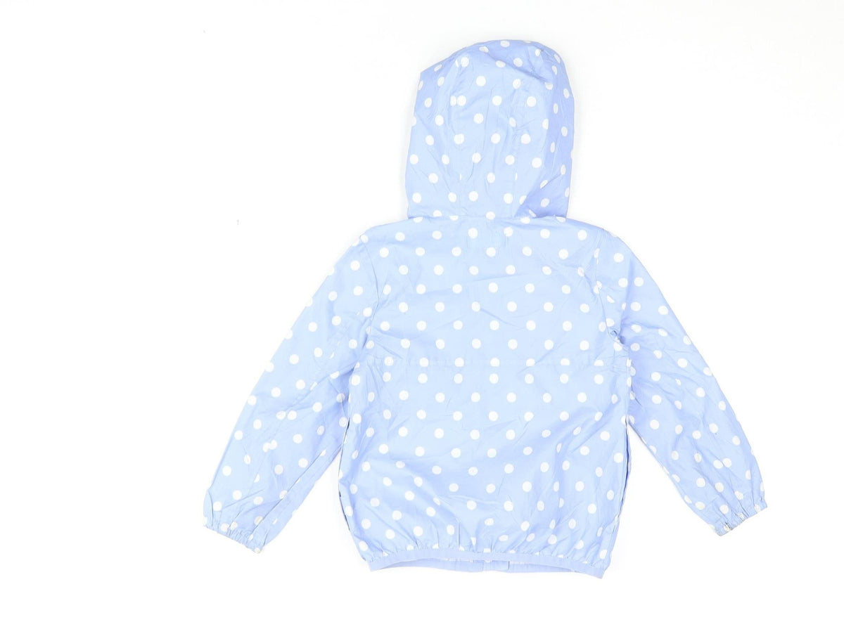 Back view of Benetton girls’ blue polka dot windbreaker jacket 3-4 years