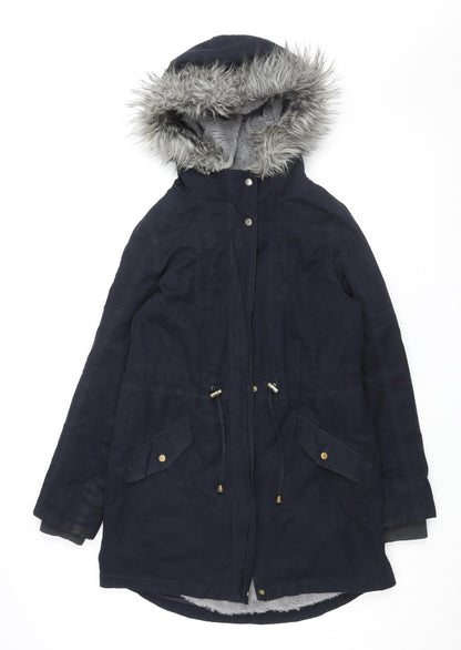 Oasis Women's Black Parka with Fur Trim XS