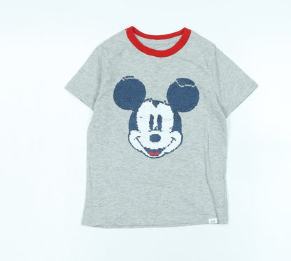 Front view of Gap Disney girls’ grey mickey mouse ringer t-shirt 5 years
