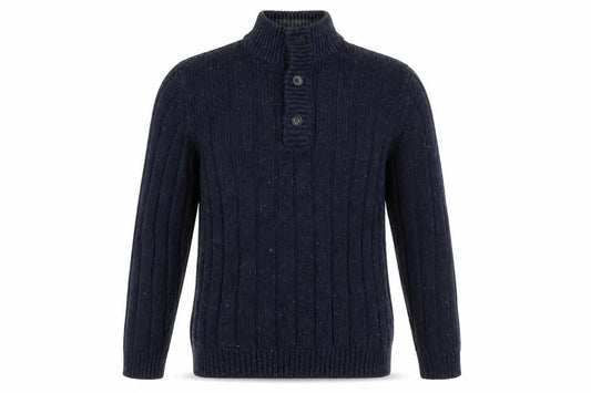 Front view of Maine New England Men's Blue Henley Jumper, size L