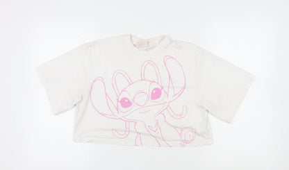 Preloved Disney Women's White Cropped Cartoon T-Shirt Medium - Front