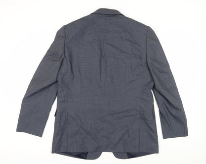 Back view of Jaeger Men's Grey Check Wool Blazer, size 44R