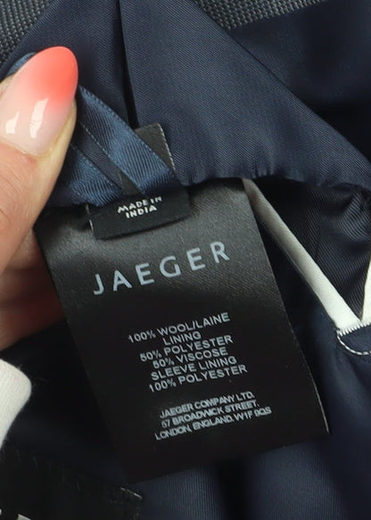 Close-up detail of Jaeger Men's Grey Check Wool Blazer, size 44R