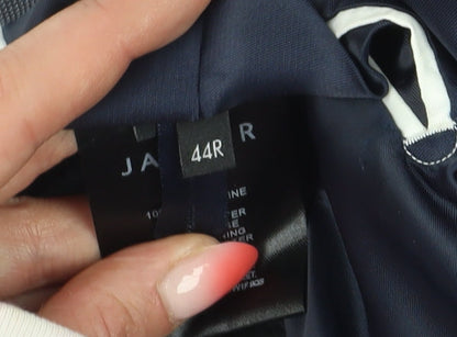 Brand and care label for Jaeger Men's Grey Check Wool Blazer, size 44R