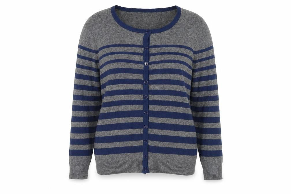 Jaeger Women's XL Grey Blue Striped Cardigan