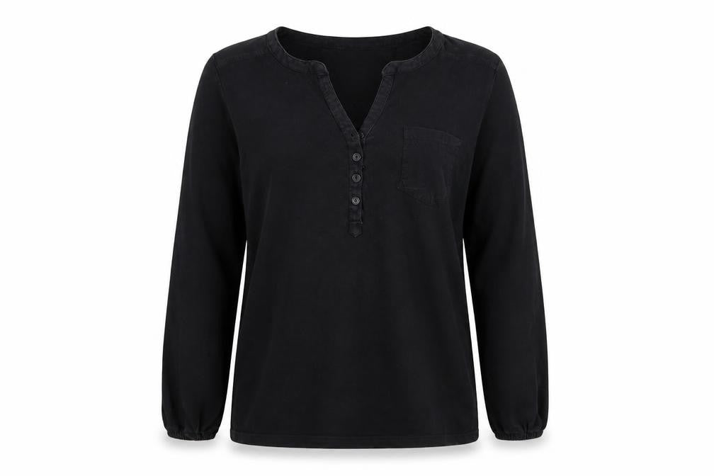 DeFacto Women's Black Cotton Henley Blouse L
