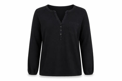 DeFacto Women's Black Cotton Henley Blouse L