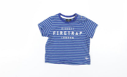 Additional front view of Firetrap boys’ blue striped t-shirt, size 12-18, months