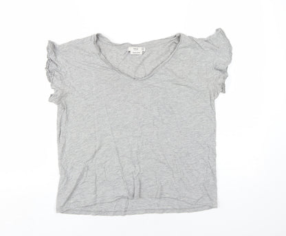 Mango Women's Grey Basic V-Neck T-Shirt, Size 12