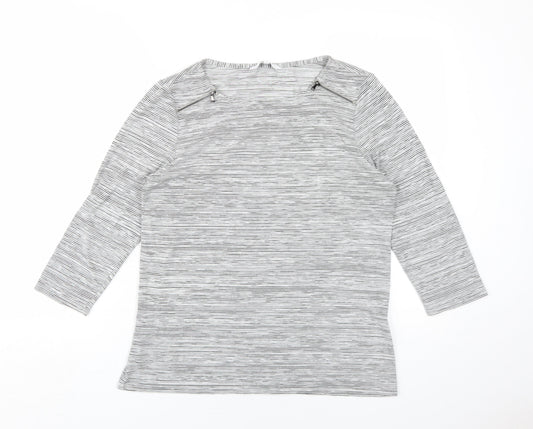 Jasper Conran Women's Grey Striped T-Shirt Size 14