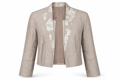Front view of Roman Originals Women's Brown Floral Jacket, size 10, Formal