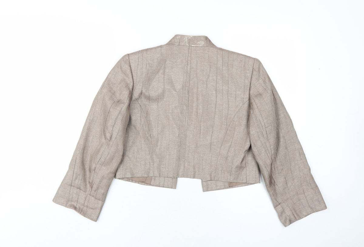 Back view of Roman Originals Women's Brown Floral Jacket, size 10, Formal