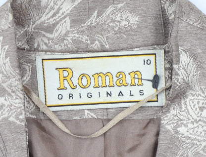 Close-up detail of Roman Originals Women's Brown Floral Jacket, size 10, Formal