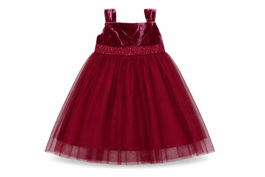 Front view of Monsoon girls’ red a-line dress, 12-18 months, luxury party attire