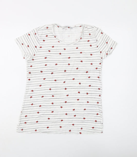 Red Herring Women's White Striped T-Shirt, Size 8