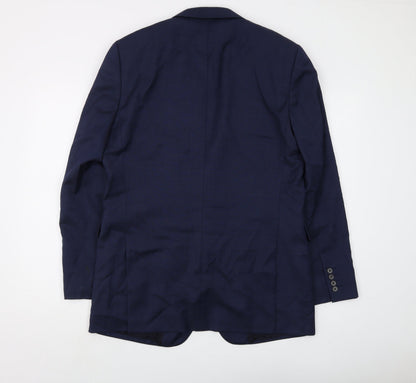 Back view of Jaeger Men's Blue Blazer, size 40, Double-Vented