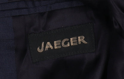 Close-up detail of Jaeger Men's Blue Blazer, size 40, Double-Vented