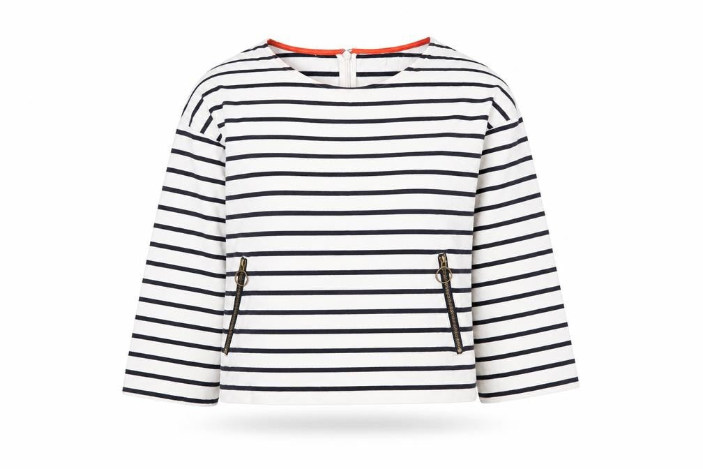 Warehouse Women's White Striped Jersey T-Shirt, Size 10
