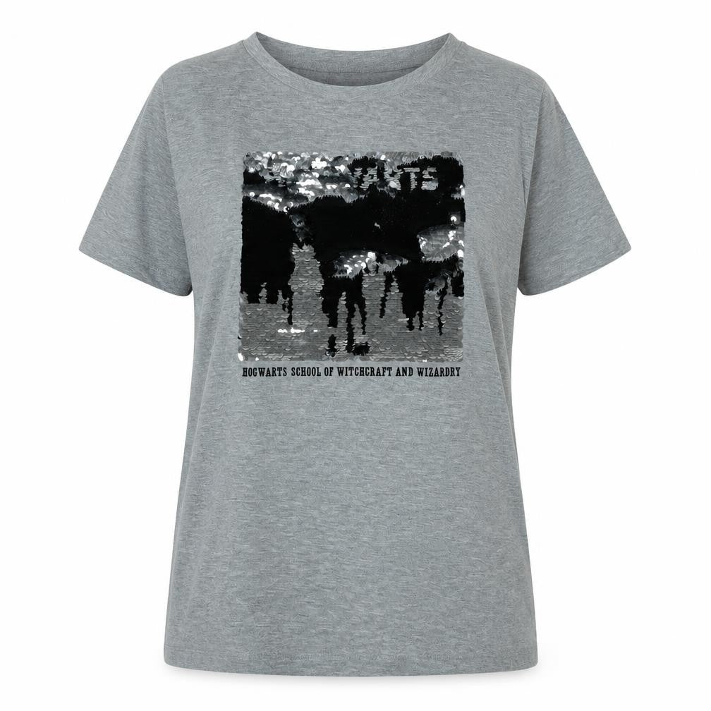Harry Potter Unisex Grey T-Shirt L Hogwarts Sequin