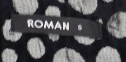 Close-up detail of Roman Women's Black Polka Dot Mid-Length Coat
