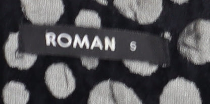 Close-up detail of Roman Women's Black Polka Dot Mid-Length Coat