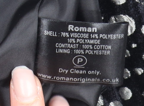 Brand and care label for Roman Women's Black Polka Dot Mid-Length Coat