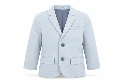 Front view of H&M boys’ blue long sleeve blazer jacket - 24 months