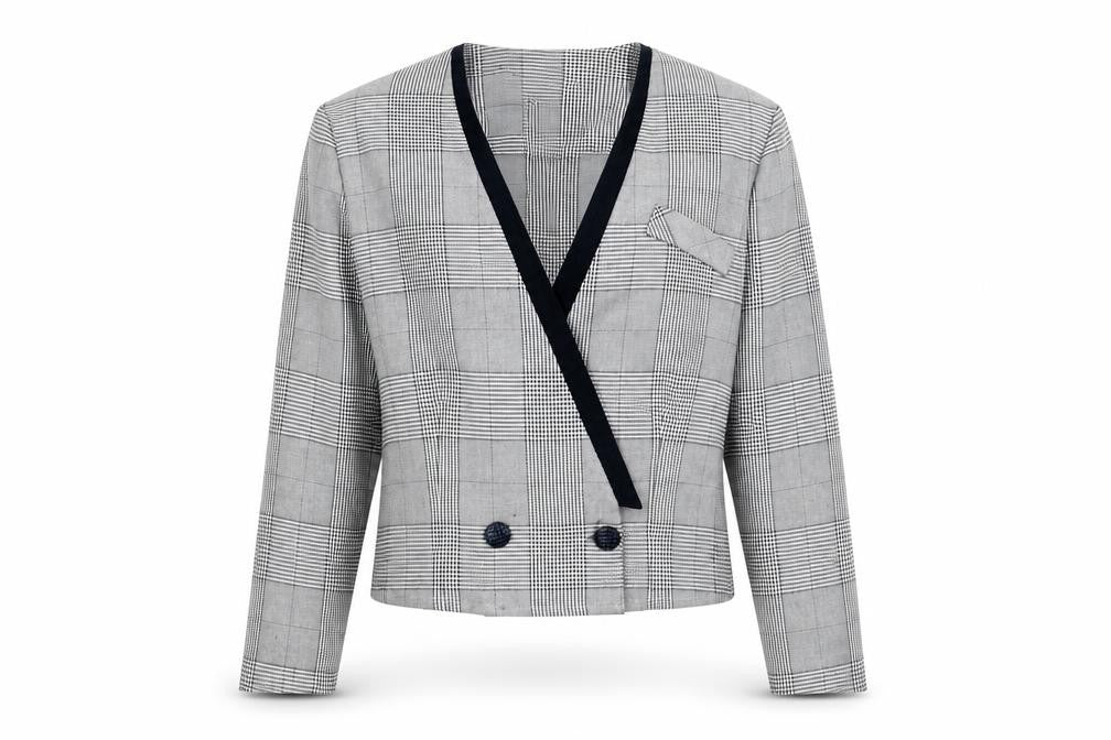 Louise Allen Women's Grey Check Cropped Blazer