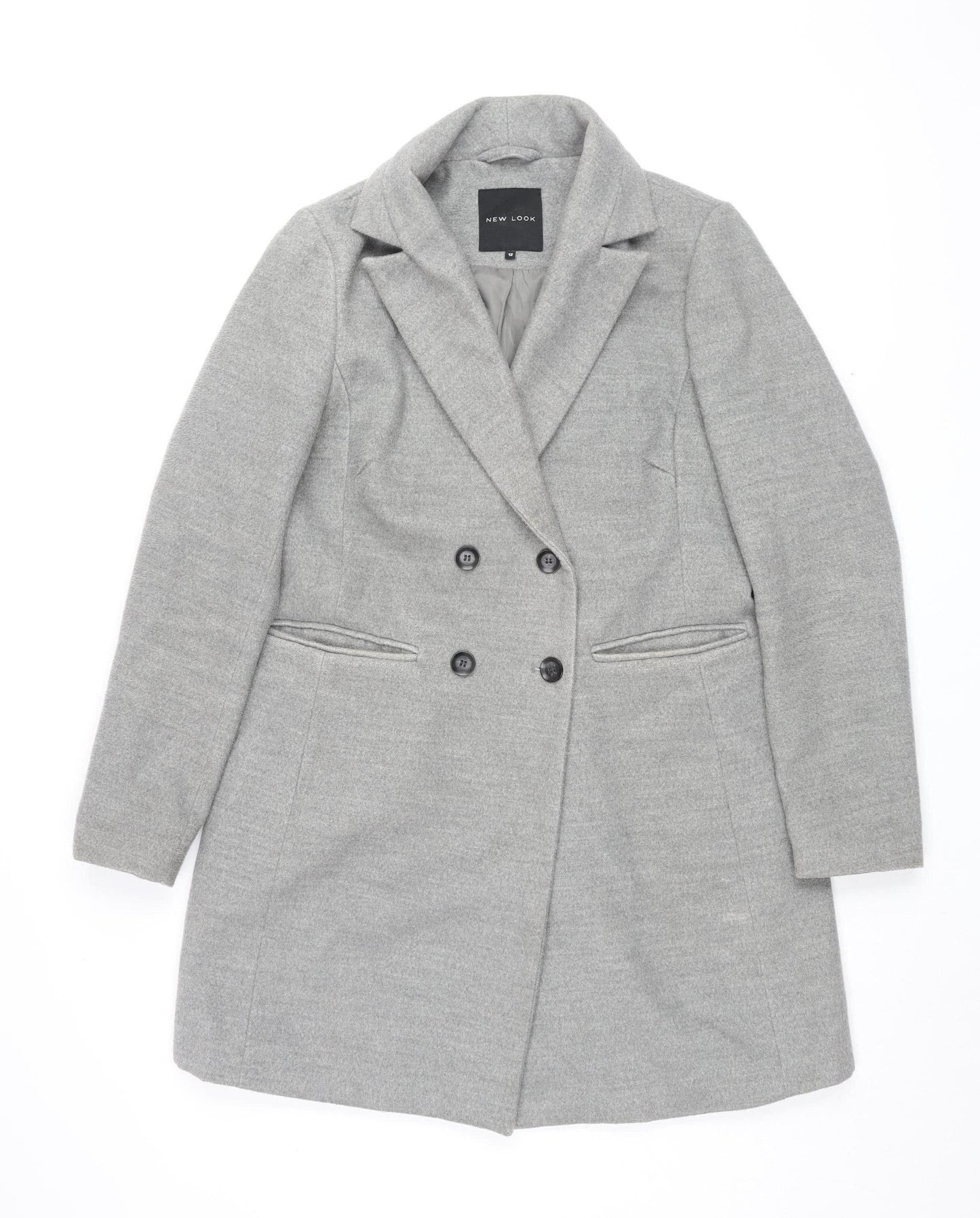 New Look Women's Grey Pea Coat, Size 12, Classic Style
