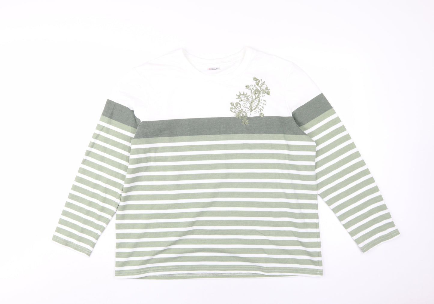 Damart Women's Green Striped T-Shirt L