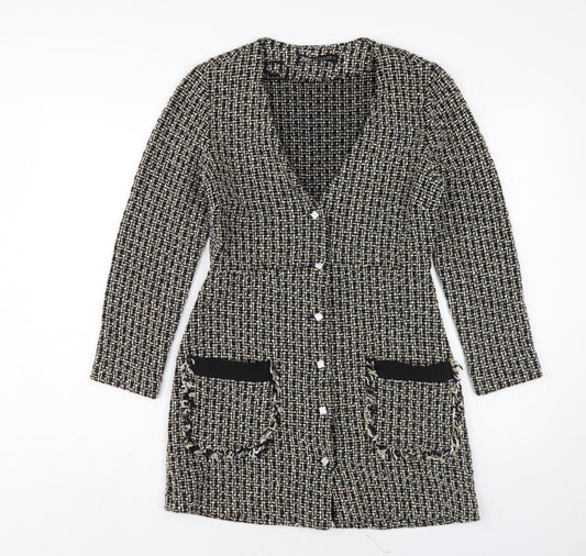 Zara Women's Black Beige Cardigan M V-Neck