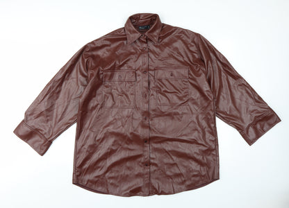 Additional front view of ASOS Women's Brown Collared Button-Up Shirt UK 8