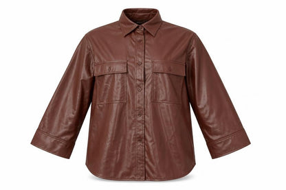 Front view of ASOS Women's Brown Collared Button-Up Shirt UK 8
