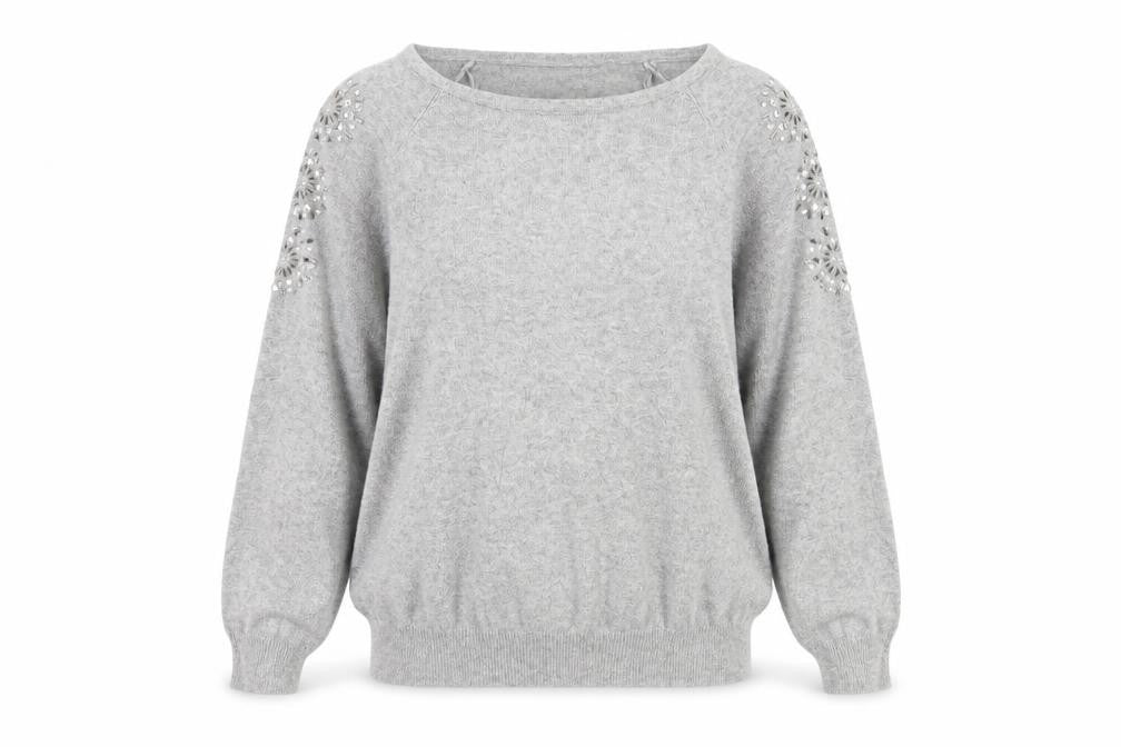 Wallis Grey Beaded Women's Pullover Jumper Size 12