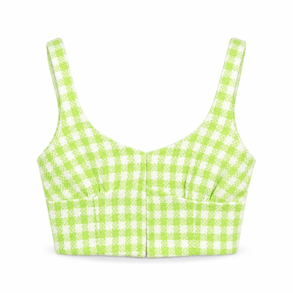 ZARA Women's Green Check Blouse Cropped Top Size 8